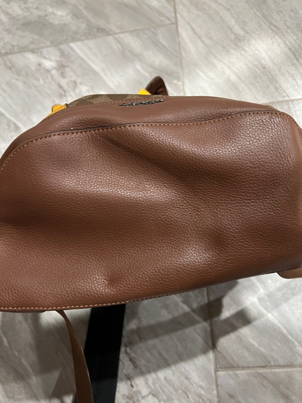 Coach Brown Signature Canvas Backpack with Yellow Leather Straps - Picture 3 of 10